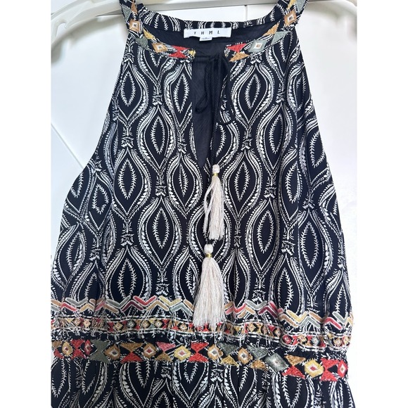 THML Dresses & Skirts - THML Anthropologie Black/Multi Tribal Maxi Sun Dress Sz S Tassel Neckline